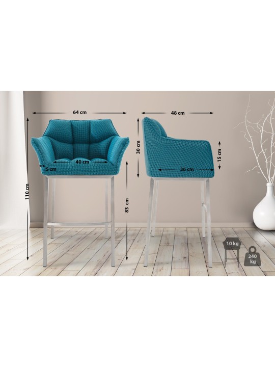 Scaun de bar Damaso E stofa cu cadru de 4 picioare, turcoaz