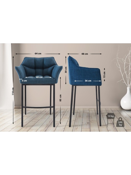 Scaun de bar din material Damaso B cu cadru de 4 picioare, albastru
