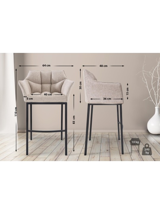 Scaun de bar din material Damaso B cu cadru de 4 picioare, fildeș