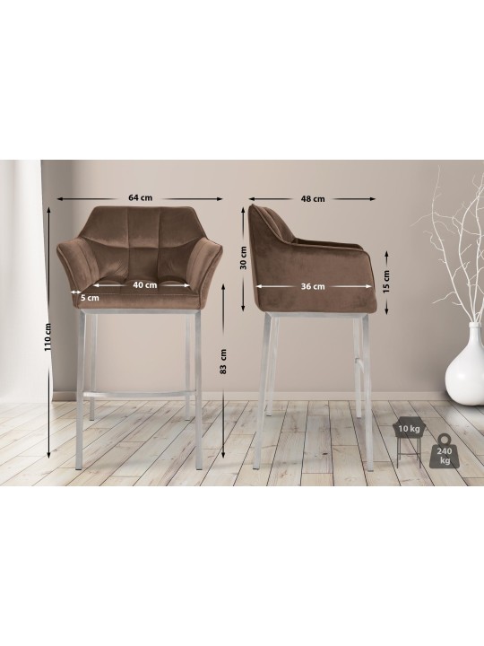 Scaun de bar Damaso E catifea cu cadru de 4 picioare, maro