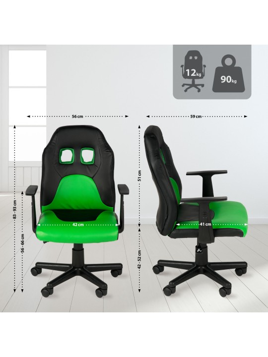 Scaun de birou pentru copii Fun, negru/verde