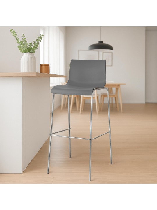 Set 2 scaune de bar Hoover plastic cadru de 4 picioare cromat, gri
