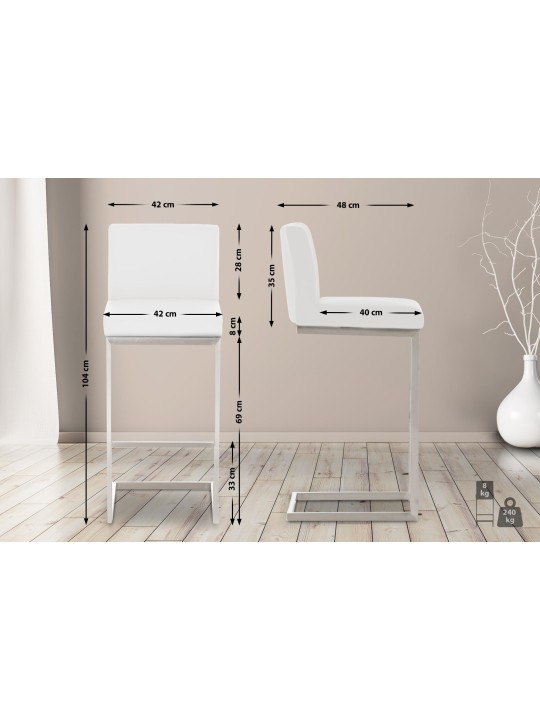 Set 2 scaune de bar Paros imitatie piele, alb