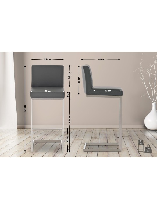 Set 2 scaune de bar Paros imitatie piele, gri