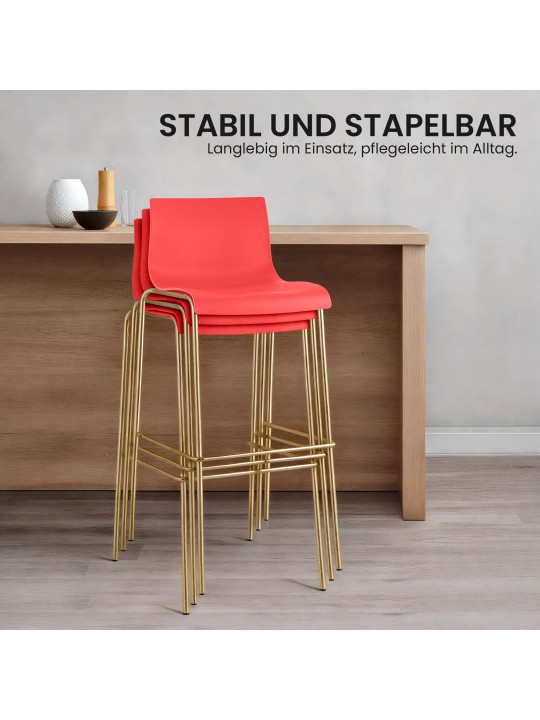 Set de 2 scaune de bar Hoover plastic 4-foot gold, roșu