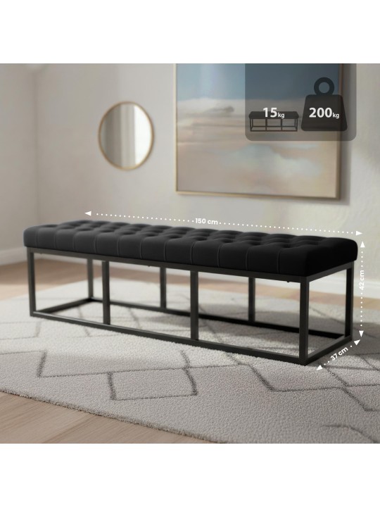 Bancă Polson catifea 150 cm, negru