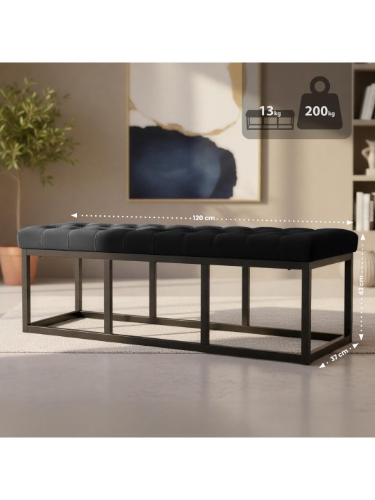 Bancă Polson catifea 120 cm, negru