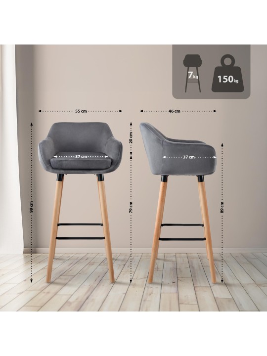 Set 2 scaune de bar Grant catifea, gri Set 2 scaune de bar Grant catifea, gri