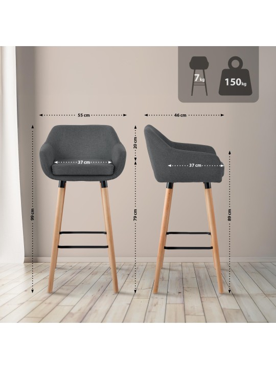 Set 2 scaune de bar Tesatura Grant, gri închis