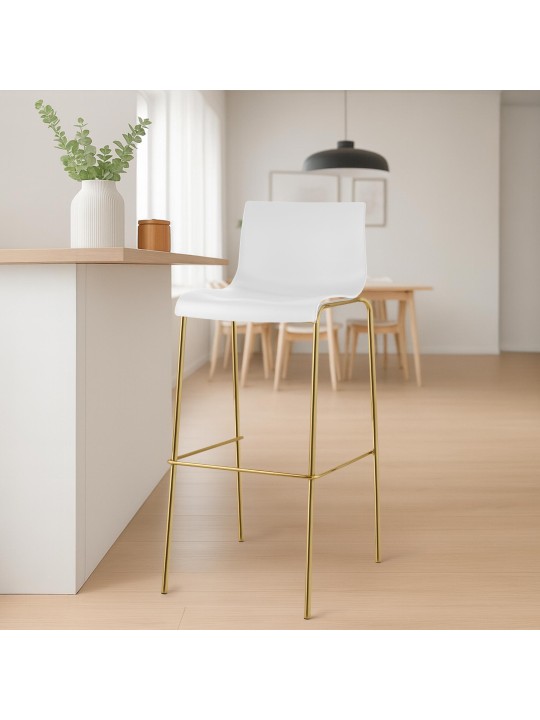 Scaun de bar Hoover plastic 4-foot gold, alb