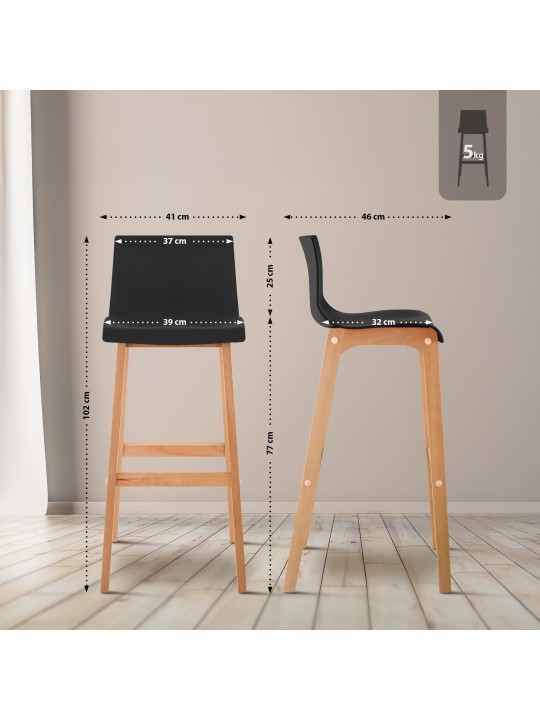 Scaun de bar Hoover Natura cadru de 4 picioare, negru