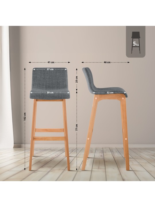 Set 2 scaune de bar Hoover stofa Natura, gri deschis Set 2 scaune de bar Hoover stofa Natura, gri deschis