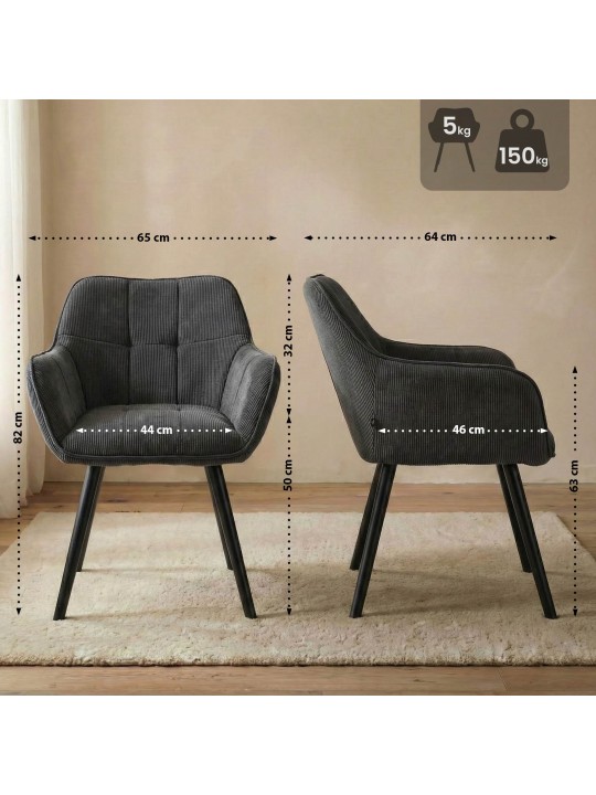 Scaun de sufragerie Vienna Cord, gri închis